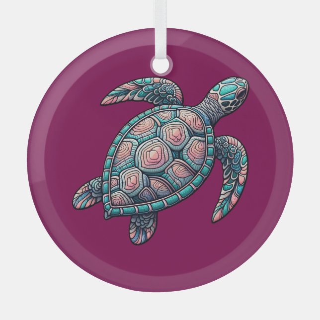 Decorative Sea Turtle Glass Tree Decoration (Front)