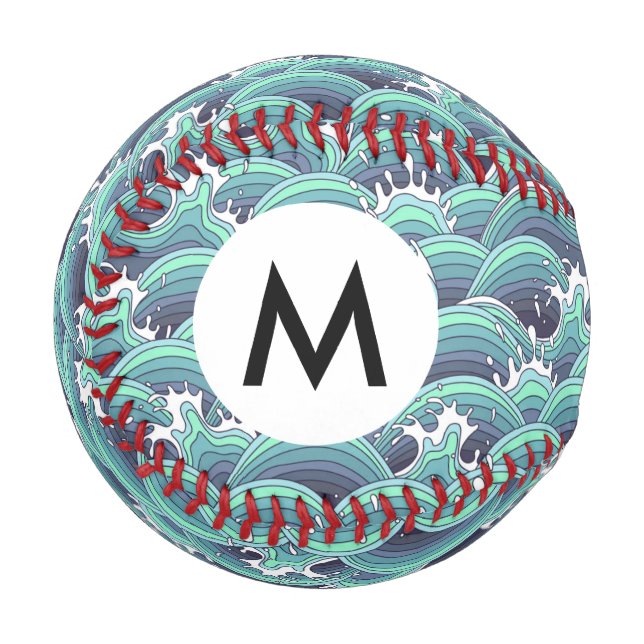 Decorative Sea Wave Background Baseball (Front Left)