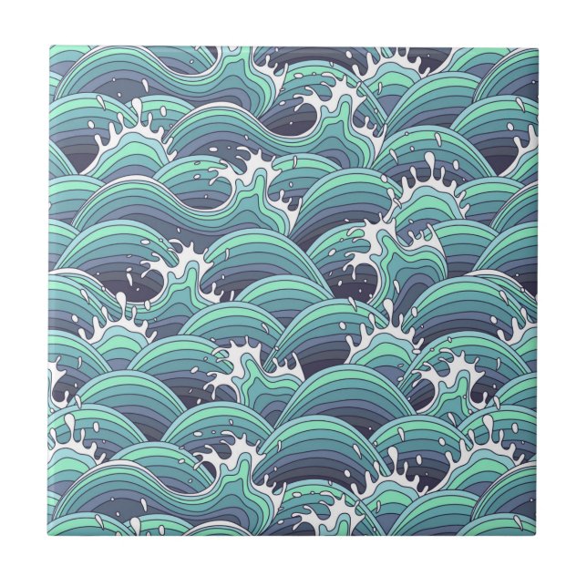 Decorative Sea Wave Background Ceramic Tile (Front)