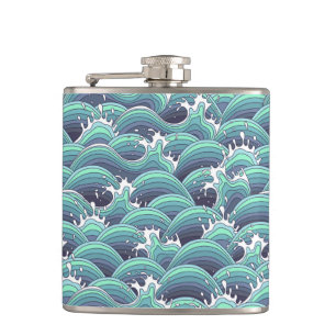 Decorative Sea Wave Background Hip Flask