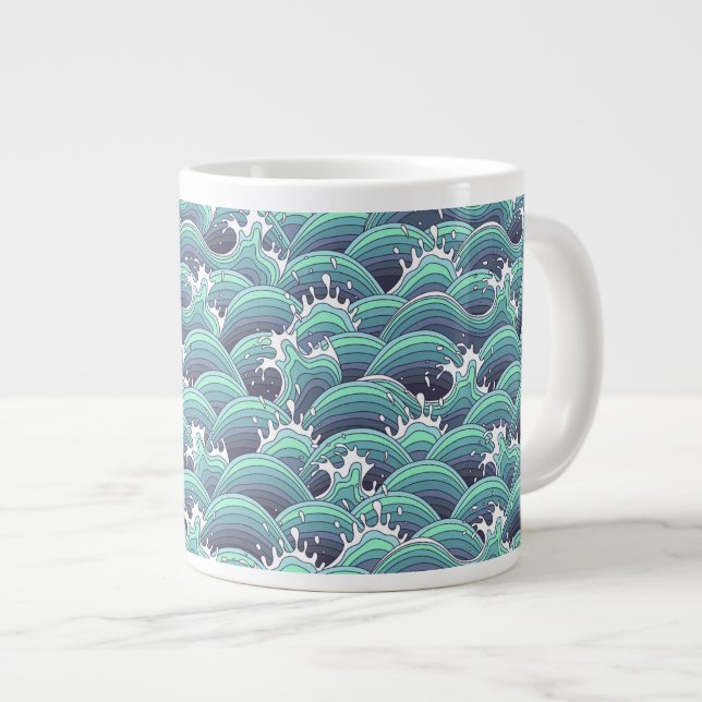 Decorative Sea Wave Background Large Coffee Mug (Front Right)