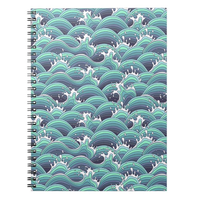Decorative Sea Wave Background Notebook (Front)