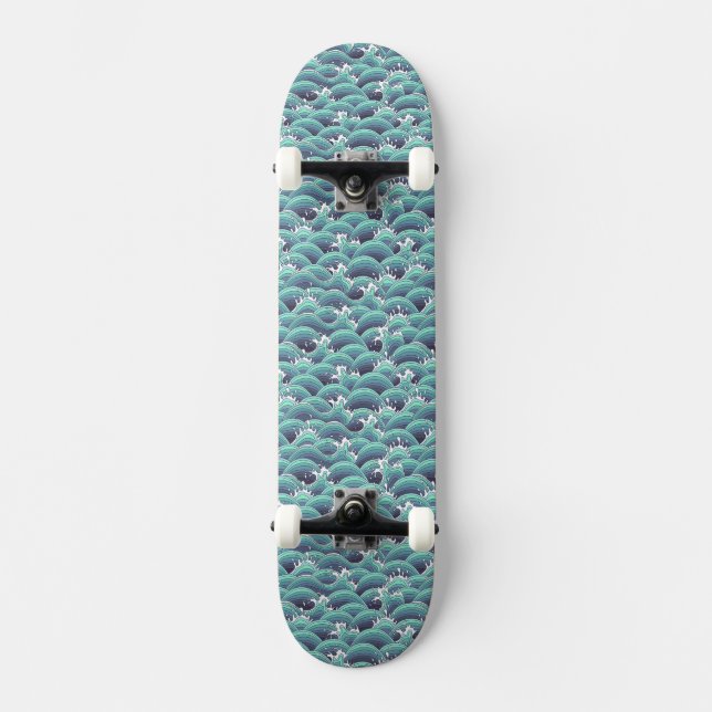 Decorative Sea Wave Background Skateboard (Front)