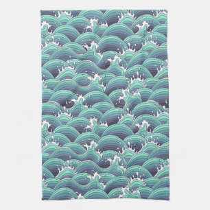 Decorative Sea Wave Background Tea Towel