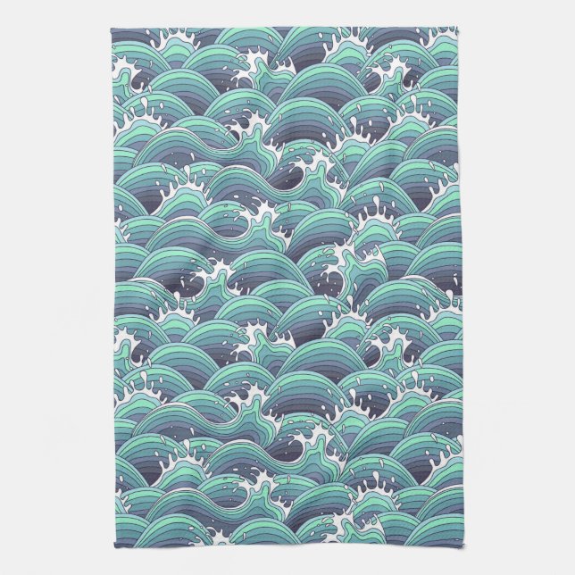 Decorative Sea Wave Background Tea Towel (Vertical)