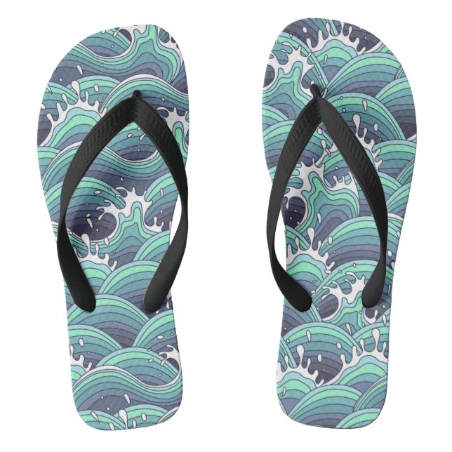 Decorative Sea Wave Background Thongs (Footbed)