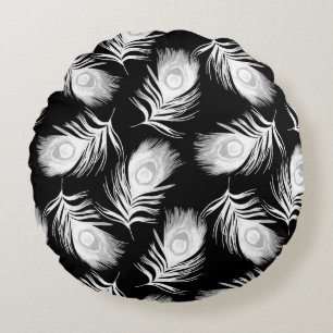 Decorative seamless pattern with beautiful peacock round cushion