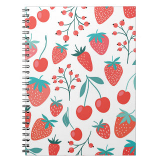 Decorative seamless pattern with fruits, strawberr notebook