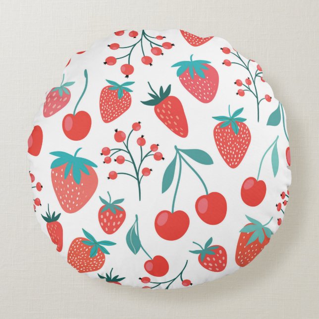 Decorative seamless pattern with fruits, strawberr round cushion (Front)