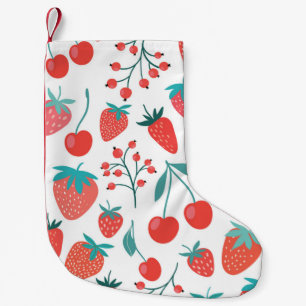 Decorative seamless pattern with fruits, strawberr small christmas stocking