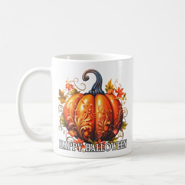 Decorative Seasonal Happy Halloween Pumpkin Coffee Mug (Left)