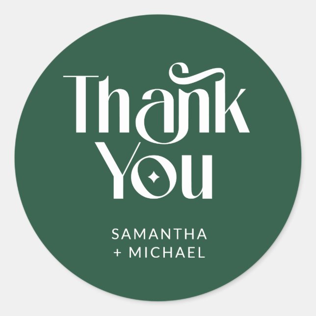 Decorative Serif Deep Pine Wedding Thank You Classic Round Sticker (Front)