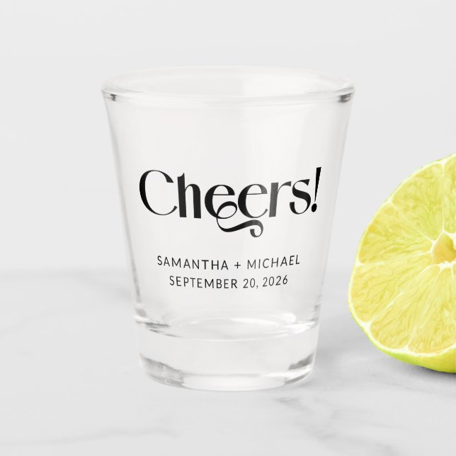 Decorative Serif Wedding Cheers Shot Glass (Front)