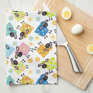 decorative sheep tea towel