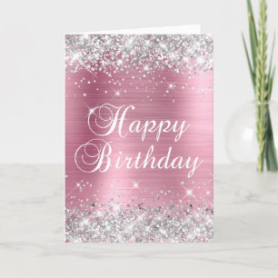 Decorative Silver Glitter Pink Foil Happy Birthday Card