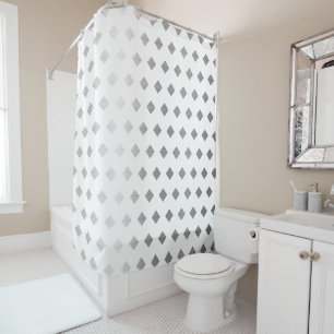 Decorative Silver Gray White Diamond Pattern Shower Curtain