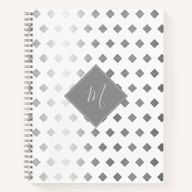 Decorative Silver Grey White Diamond Monogram Notebook (Front)
