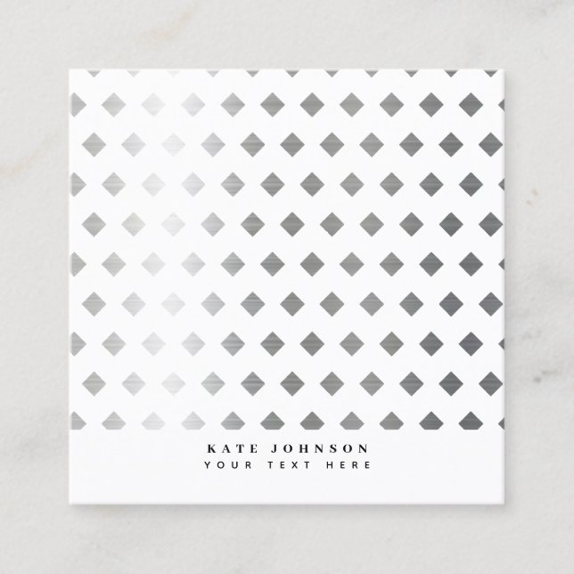 Decorative Silver Grey White Diamond Pattern Square Business Card (Front)