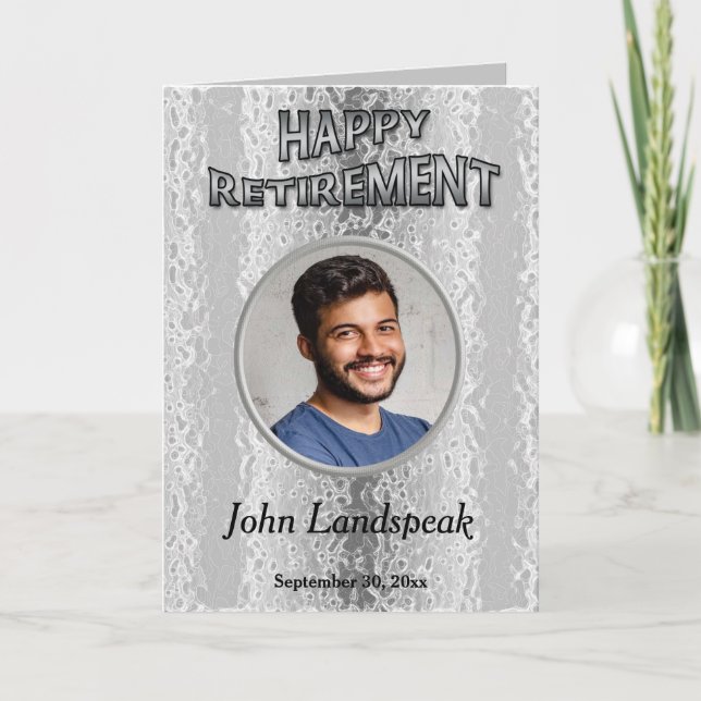 Decorative Silver Metal 1 photo collage Retirement Card (Front)