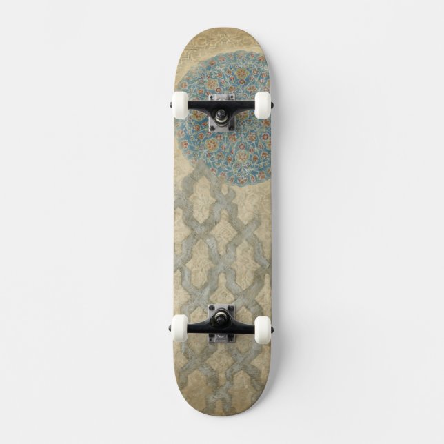 Decorative Silver Tapestry Floral Arrangement Skateboard (Front)