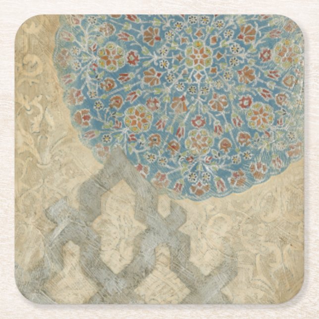 Decorative Silver Tapestry Floral Arrangement Square Paper Coaster (Front)