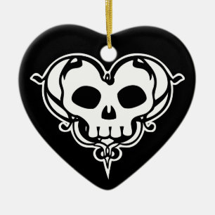 Decorative Skull Heart Ceramic Ornament