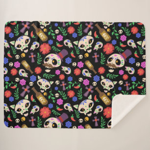 Decorative Skull Pattern Sherpa Blanket