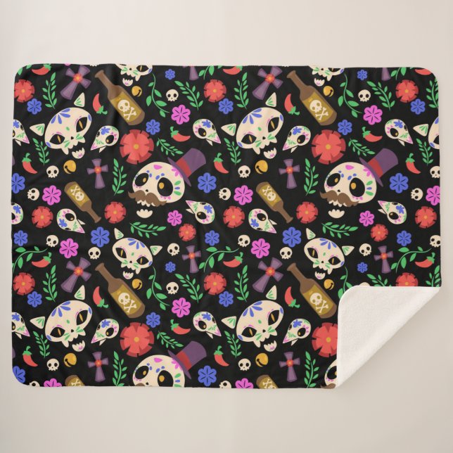 Decorative Skull Pattern Sherpa Blanket (Front (Horizontal))