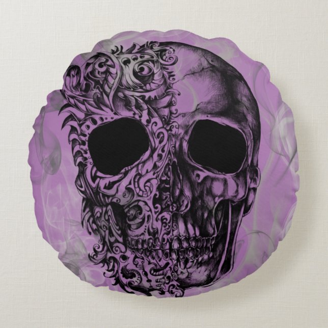 decorative skull round cushion (Front)