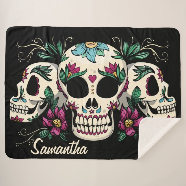 Decorative Skulls Sherpa Blanket (Front (Horizontal))
