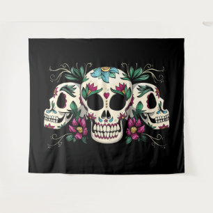 Decorative Skulls with Flowers Tapestry