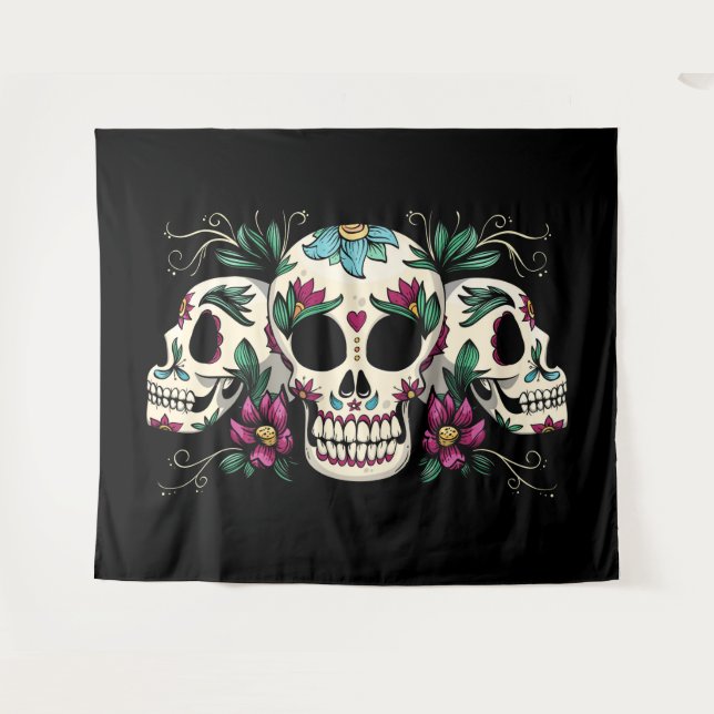 Decorative Skulls with Flowers Tapestry (Front (Horizontal))