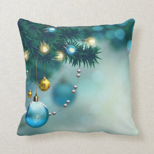 Decorative Snow Blue & Gold Ball Merry Christmas Cushion