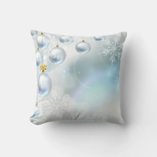 Decorative Snow Blue & Gold Ball Merry Christmas Cushion