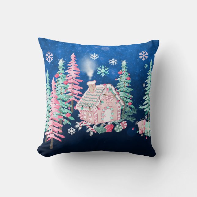Decorative Snow Blue & White Ball Merry Christmas  Cushion (Front)