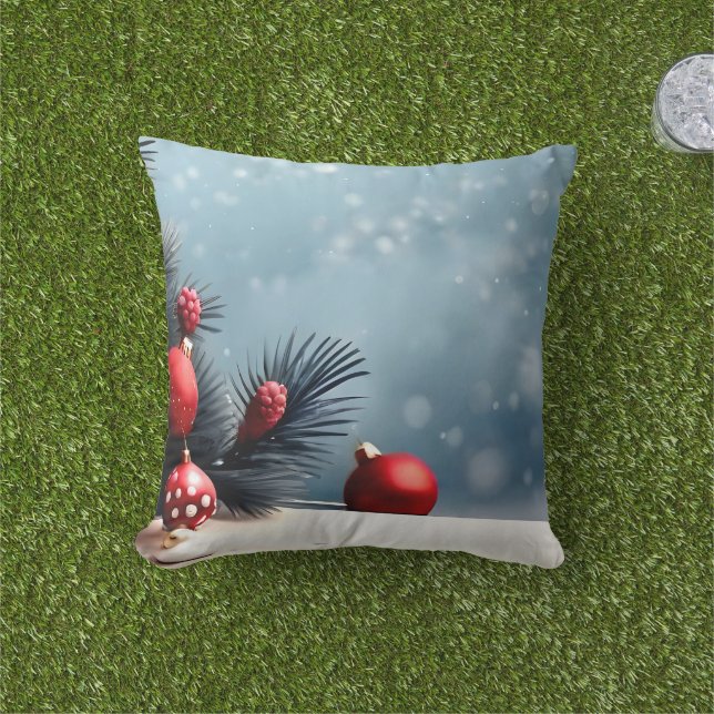 Decorative Snow Blue & White Ball Merry Christmas Cushion (Grass)