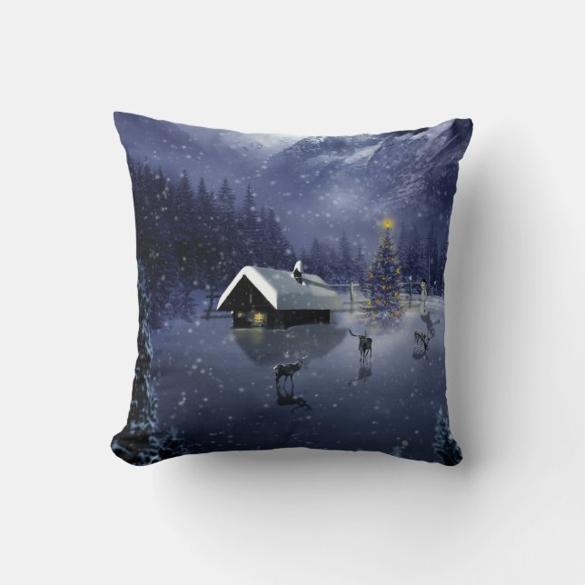 Decorative Snow Blue & White Ball Merry Christmas Cushion (Front)