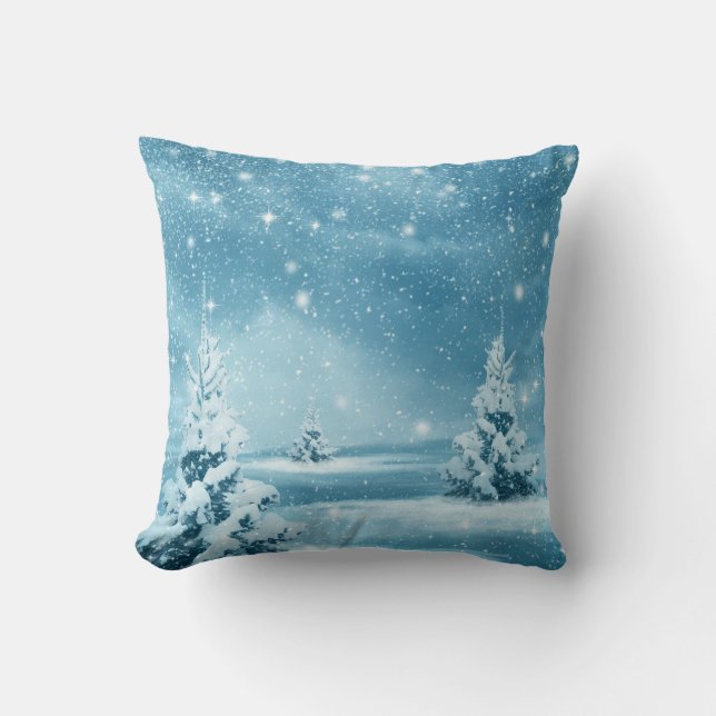 Decorative Snow Blue & White Ball Merry Christmas Cushion (Front)
