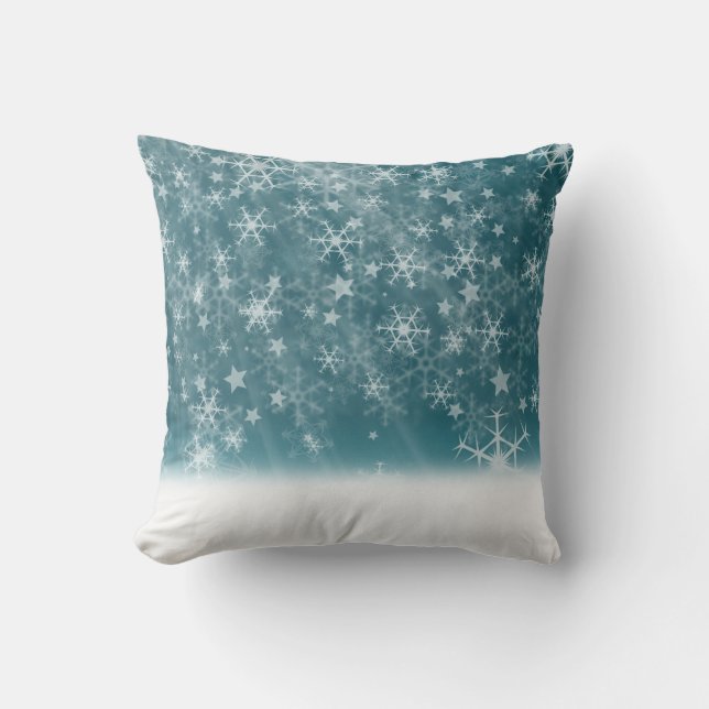 Decorative Snow Blue & White Ball Merry Christmas  Cushion (Front)