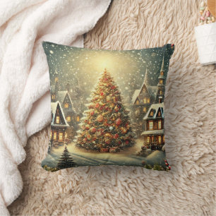 Decorative Snow Blue & White Snow Merry Christmas Cushion