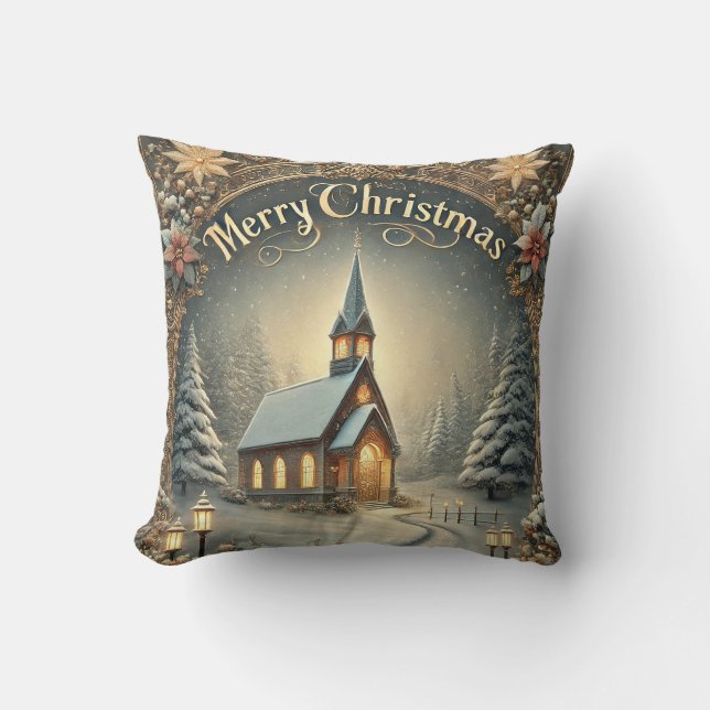 Decorative Snow Blue & White Snow Merry Christmas Cushion (Front)