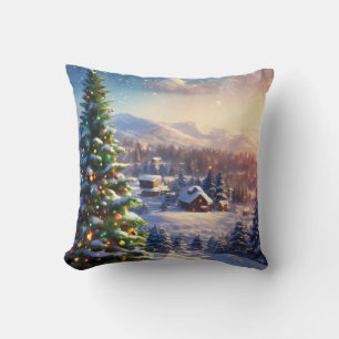 Decorative Snow Blue & White Snow Merry Christmas Cushion