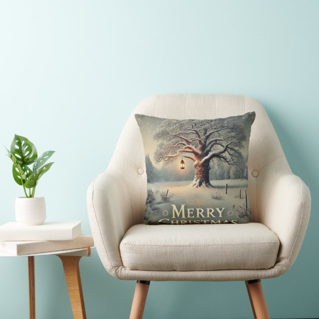 Decorative Snow Blue & White Snow Merry Christmas Cushion (Chair)
