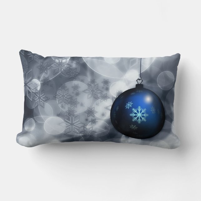 Decorative Snow Flake Blue Ball Christmas Lumbar Cushion (Front)
