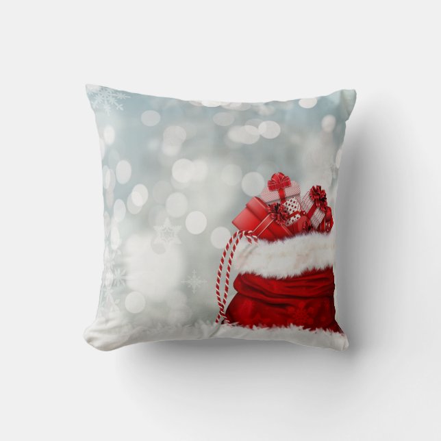 Decorative Snow Red Merry Christmas Gift Cushion (Front)