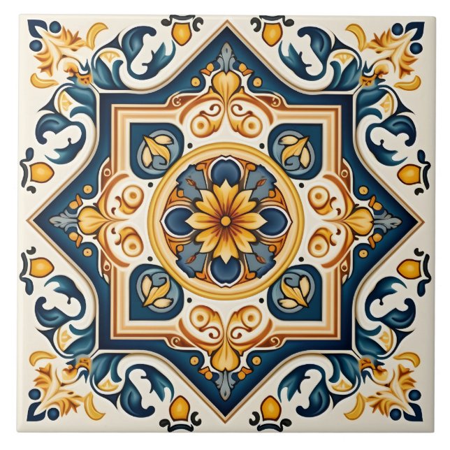 Decorative Spanish Mediterranean Ceramic Tile (Front)