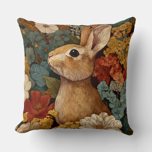 Decorative Spring Rabbit Duck Flowers Throw Pillow (Front)