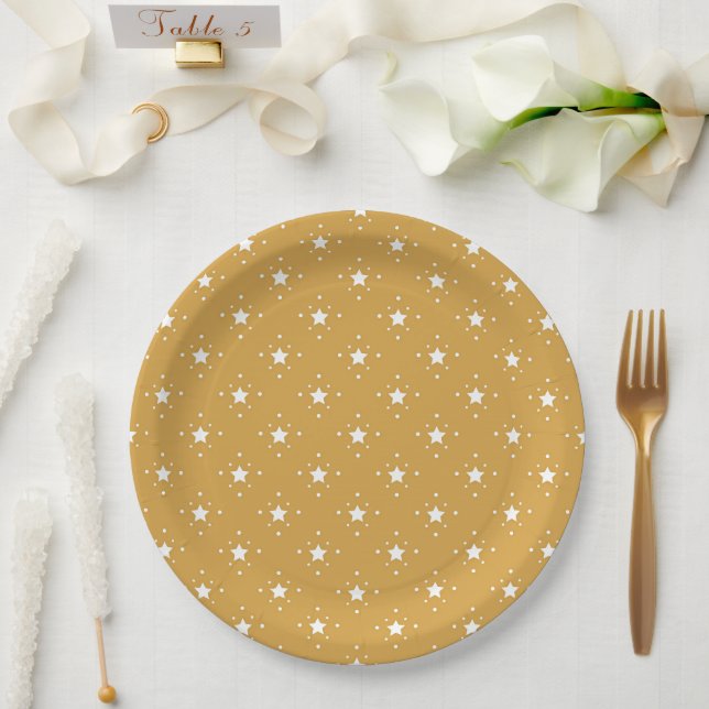 Decorative Stars on Gold Background Paper Plate (Wedding)