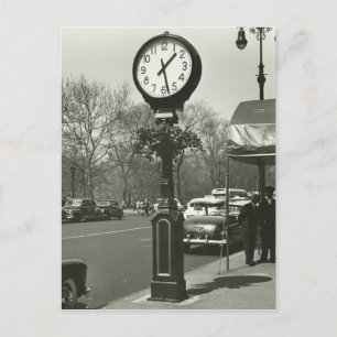 Decorative street clock two background people postcard