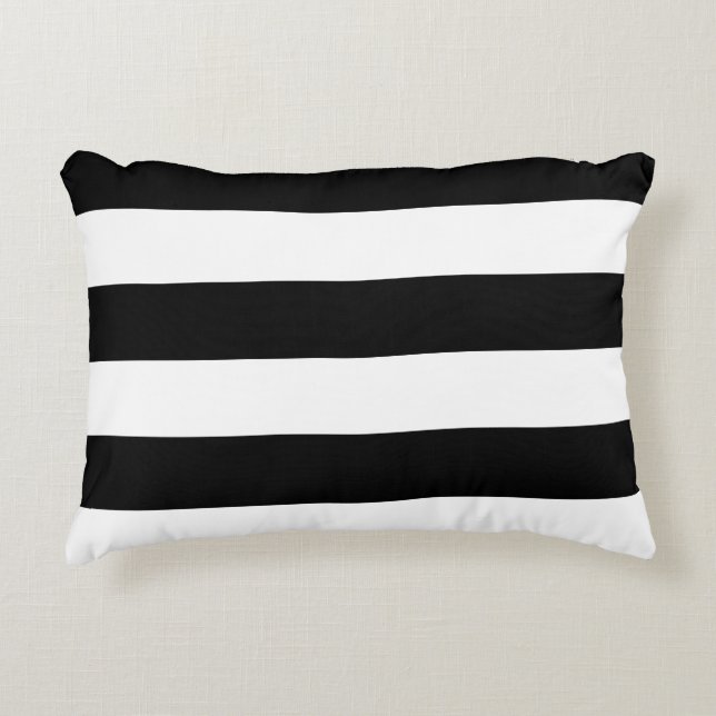 Decorative Striped Black & White Stripes Pattern Cushion (Front)